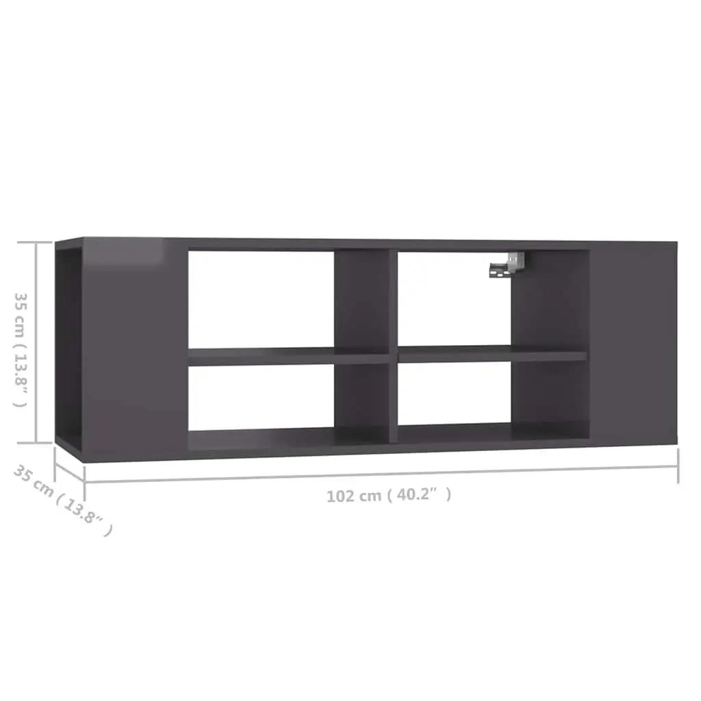 Wall-Mounted TV Cabinet Grey Engineered Wood Storage Unit 102 x 35 x 35 cm