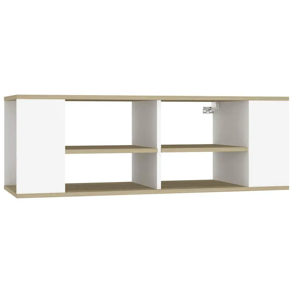 Wall-Mounted TV Cabinet White Sonoma Oak Adjustable Shelves Engineered Wood 102cm x 35cm x 35cm