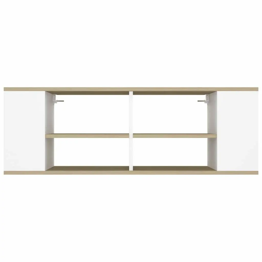 Wall-Mounted TV Cabinet White Sonoma Oak Adjustable Shelves Engineered Wood 102cm x 35cm x 35cm