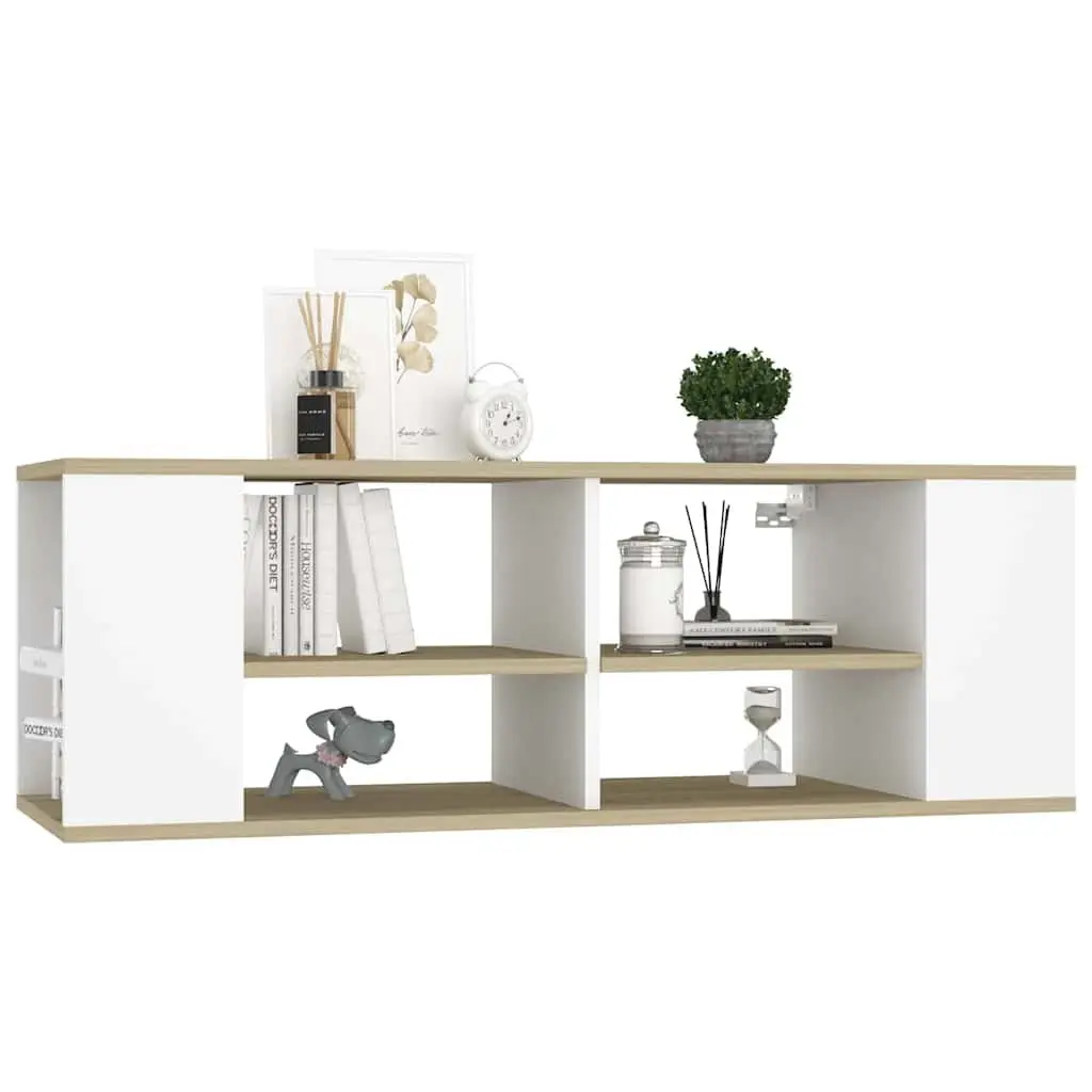 Wall-Mounted TV Cabinet White Sonoma Oak Adjustable Shelves Engineered Wood 102cm x 35cm x 35cm