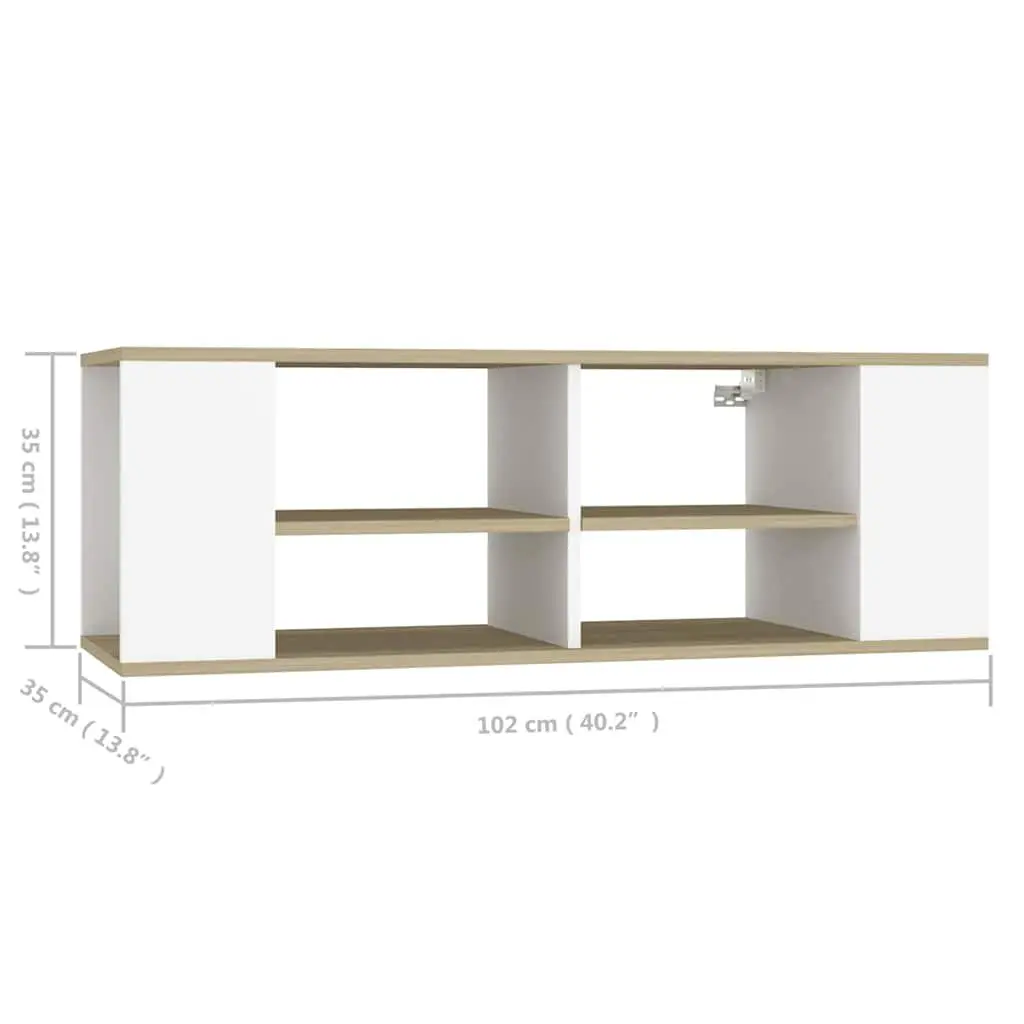 Wall-Mounted TV Cabinet White Sonoma Oak Adjustable Shelves Engineered Wood 102cm x 35cm x 35cm
