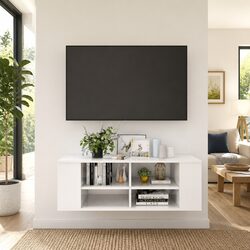 White Floating TV Cabinet with Adjustable Shelves