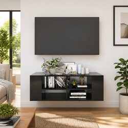 Wall-Mounted TV Cabinet in Black High Gloss