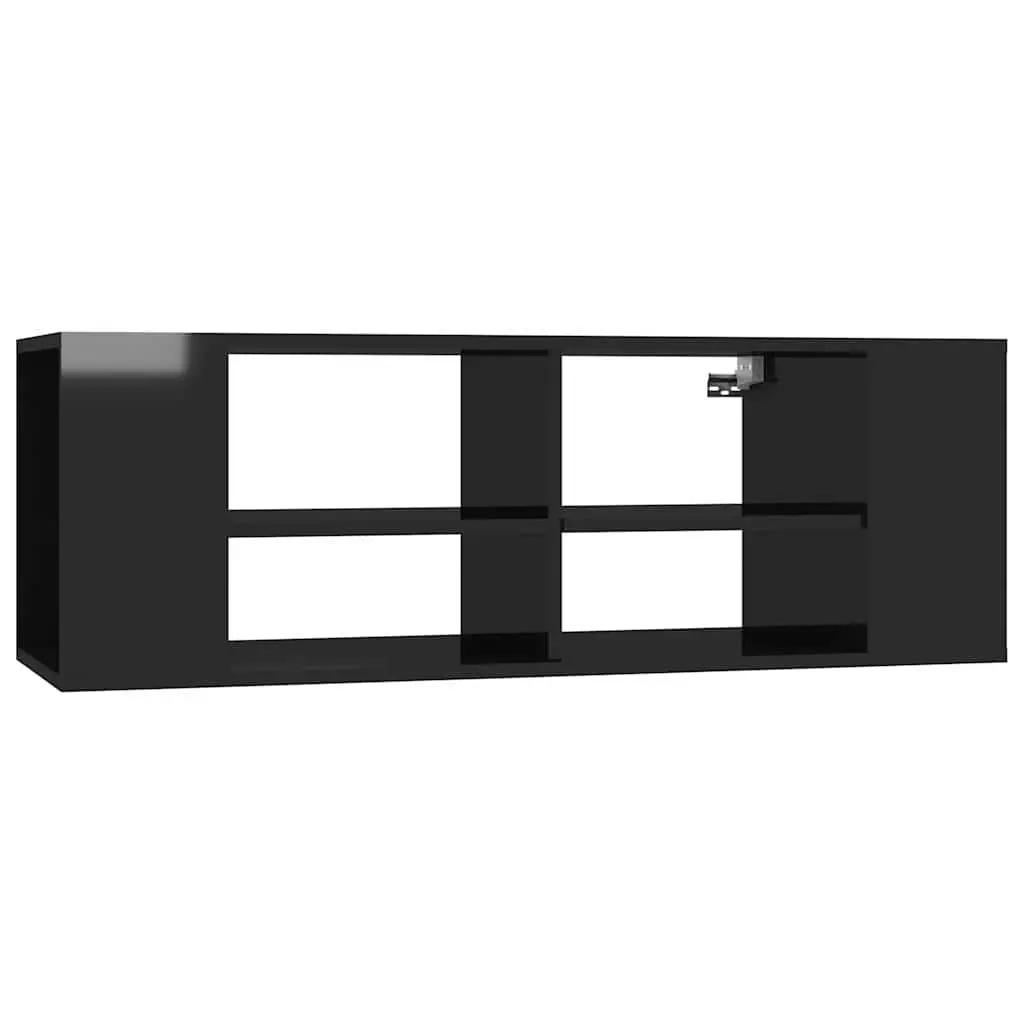 Wall-Mounted TV Cabinet Black High Gloss Engineered Wood Storage Unit