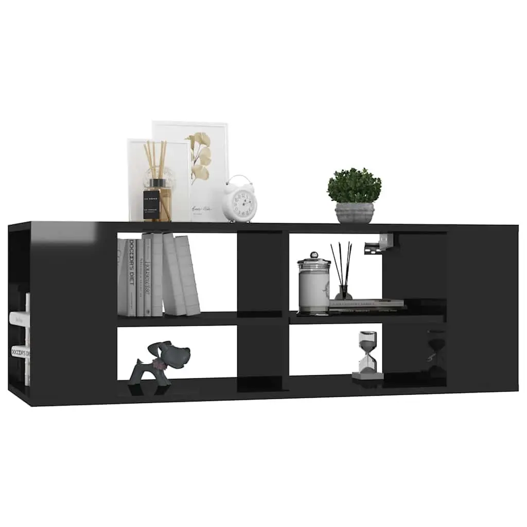 Wall-Mounted TV Cabinet Black High Gloss Engineered Wood Storage Unit