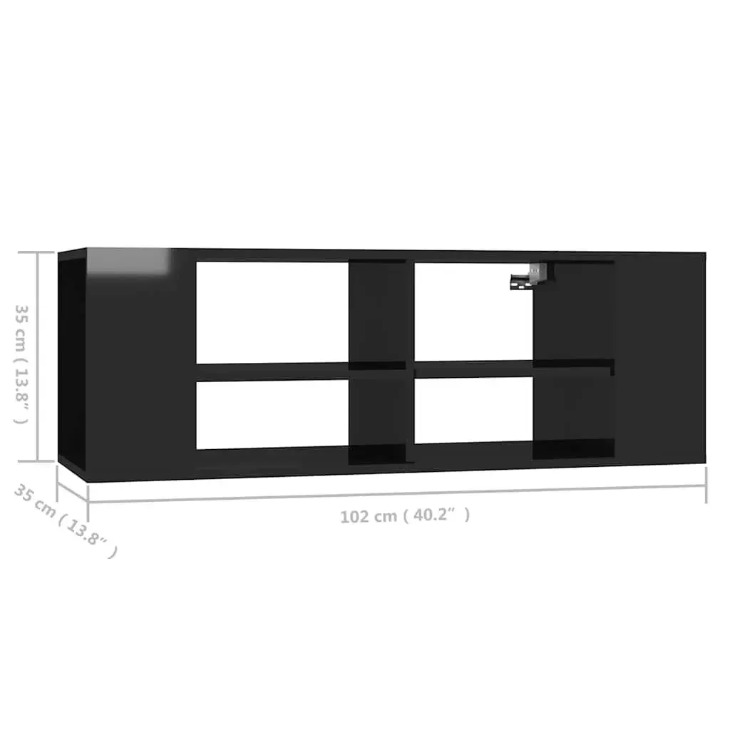 Wall-Mounted TV Cabinet Black High Gloss Engineered Wood Storage Unit