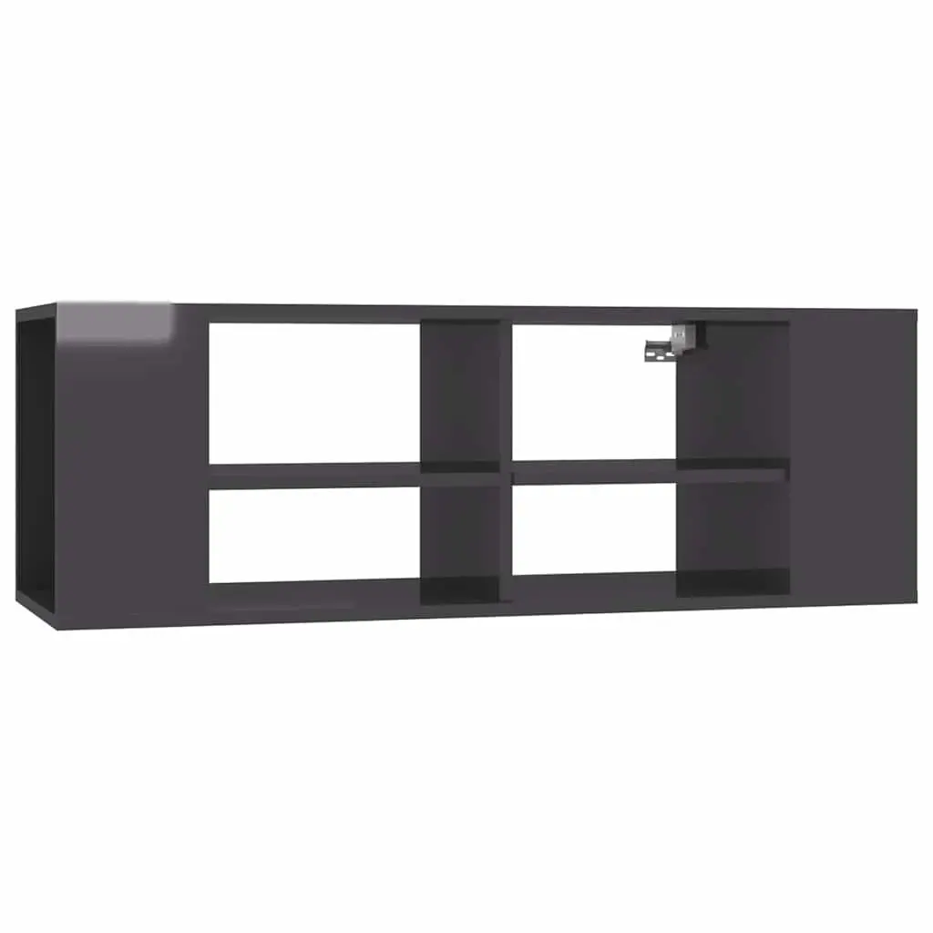 Wall-Mounted TV Cabinet Grey High Gloss Storage Unit Adjustable Shelving Engineered Wood