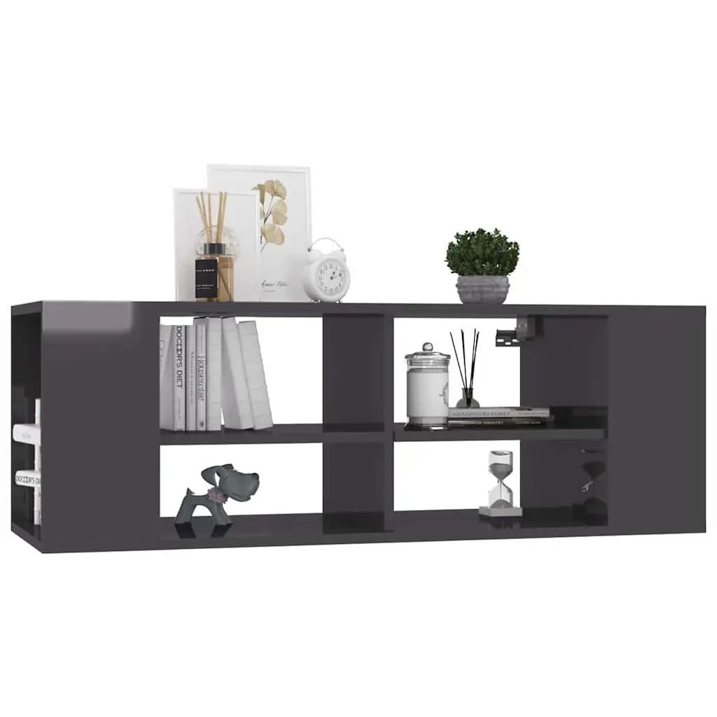 Wall-Mounted TV Cabinet Grey High Gloss Storage Unit Adjustable Shelving Engineered Wood