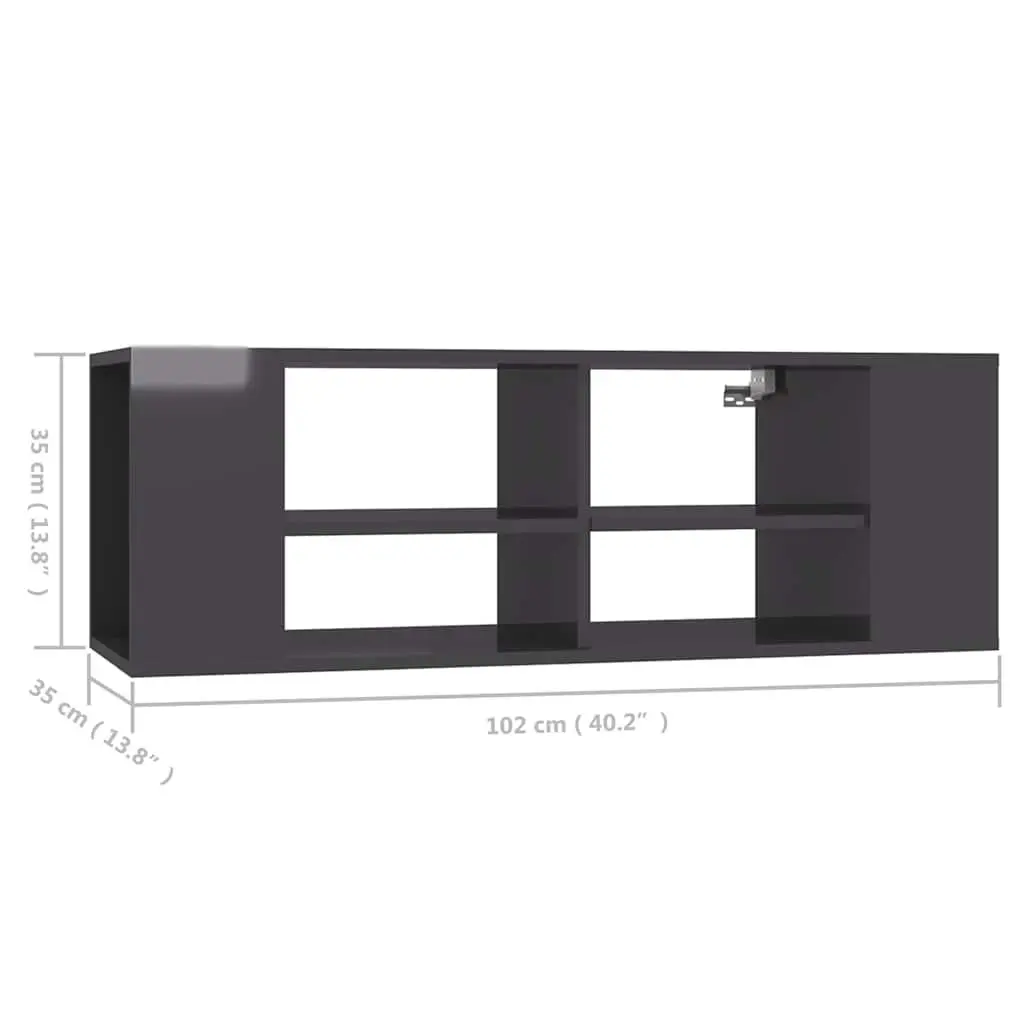 Wall-Mounted TV Cabinet Grey High Gloss Storage Unit Adjustable Shelving Engineered Wood