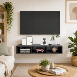 Floating Wall Shelf with 3 Compartments in Grey High Gloss
