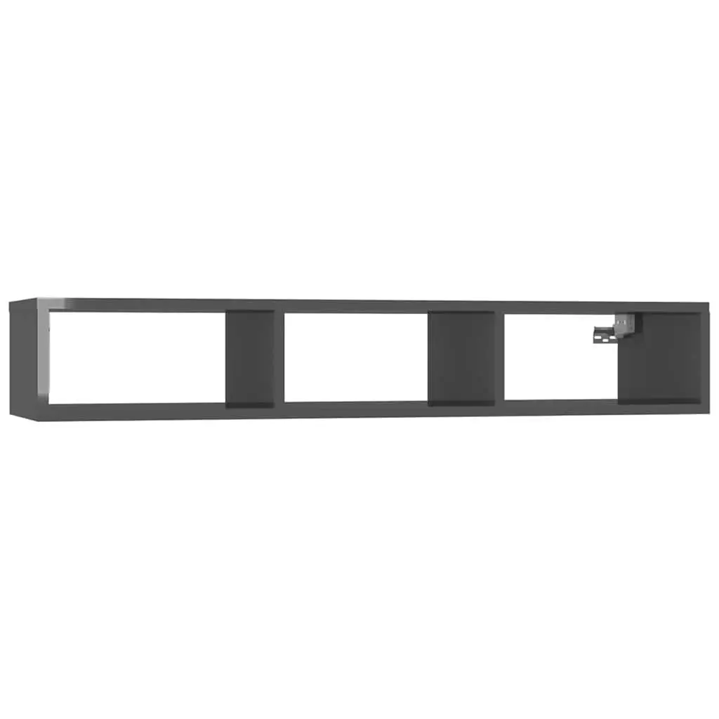 Wall Shelf Grey High Gloss 3 Compartments Engineered Wood