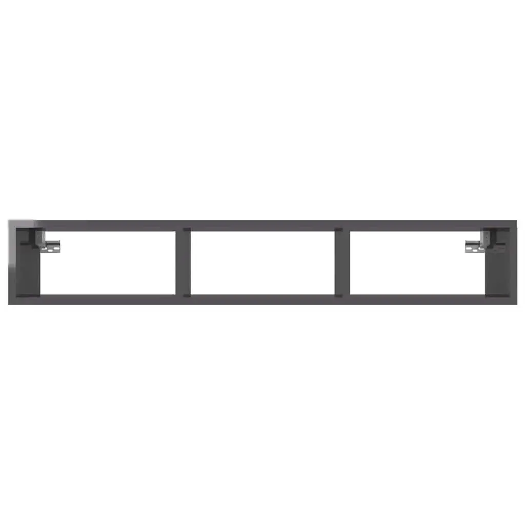Wall Shelf Grey High Gloss 3 Compartments Engineered Wood