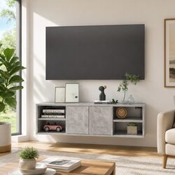 Grey Engineered Wood 6-Shelf Wall Shelf Storage Unit