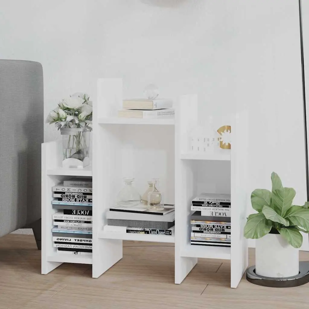 Side Cabinet White Engineered Wood 6 Shelves Storage Furniture