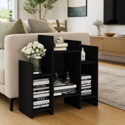 Stylish Black Side Cabinet with 6 Shelves for Home