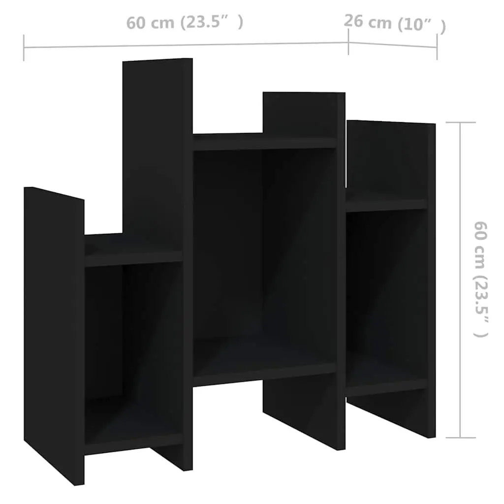 Side Cabinet Black Engineered Wood 60 x 26 x 60 cm Storage Furniture with 6 Shelves