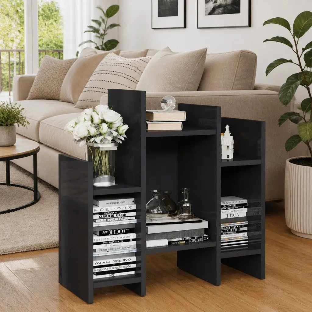 Side Cabinet Grey 60 x 26 x 60 cm Engineered Wood 6 Shelves Storage Unit