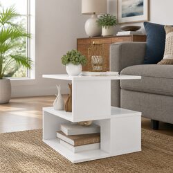 Stylish White End Table with 2 Shelves for Storage