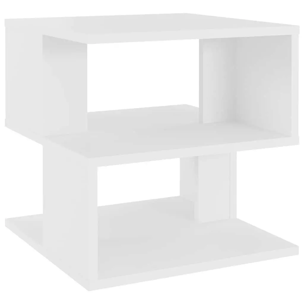 White End Table Modern Accent Storage Side Table with 2 Shelves Engineered Wood 40 x 40 x 40 cm