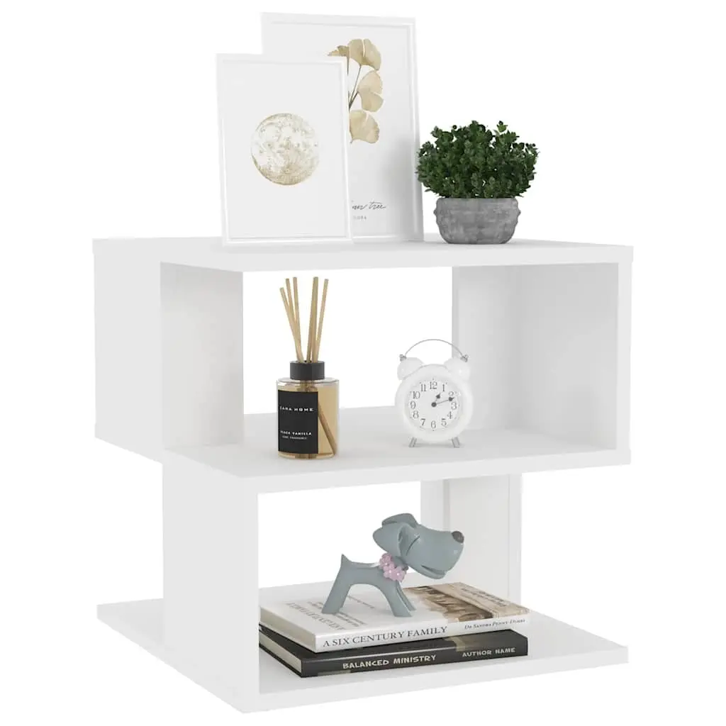 White End Table Modern Accent Storage Side Table with 2 Shelves Engineered Wood 40 x 40 x 40 cm
