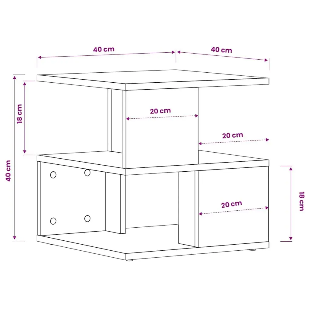 White End Table Modern Accent Storage Side Table with 2 Shelves Engineered Wood 40 x 40 x 40 cm