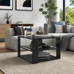 Grey Coffee Table with Storage Shelf for Living Room