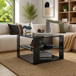 Modern Grey Coffee Table with Storage Shelf