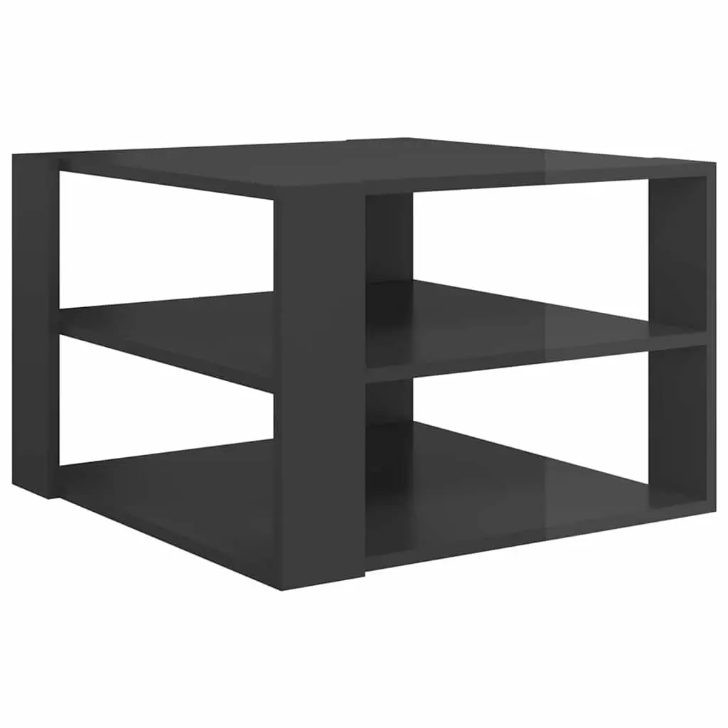 Coffee Table Modern Grey High Gloss Engineered Wood 60 x 60 x 40 cm
