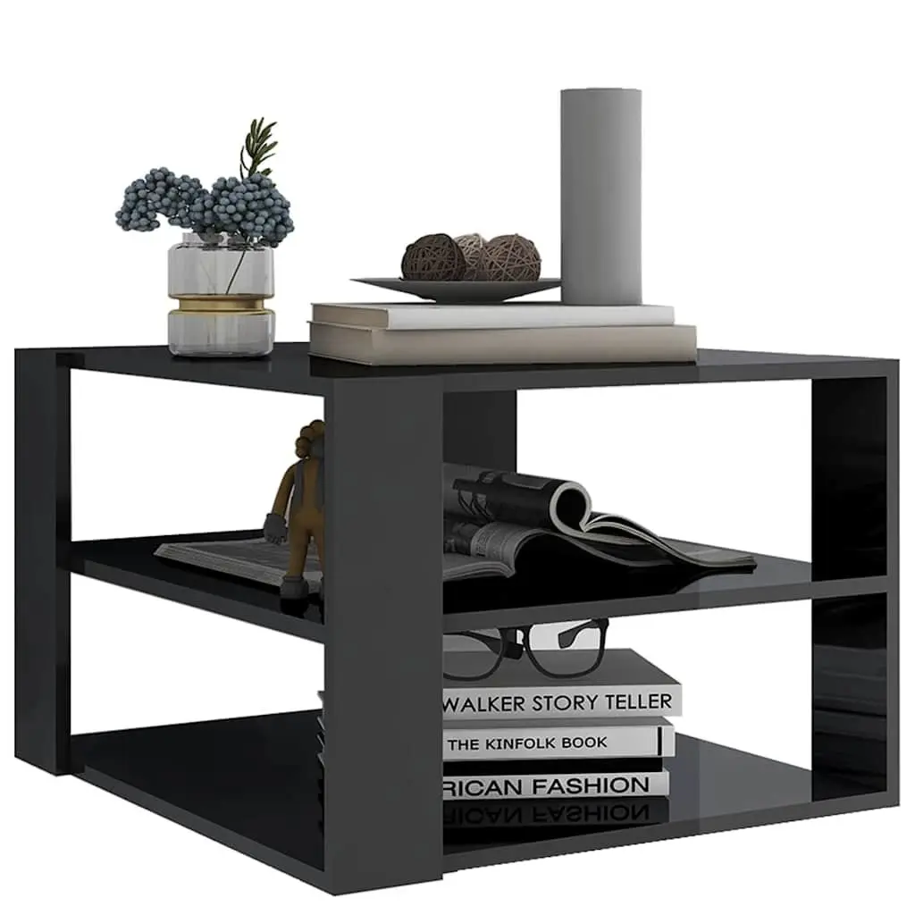Coffee Table Modern Grey High Gloss Engineered Wood 60 x 60 x 40 cm