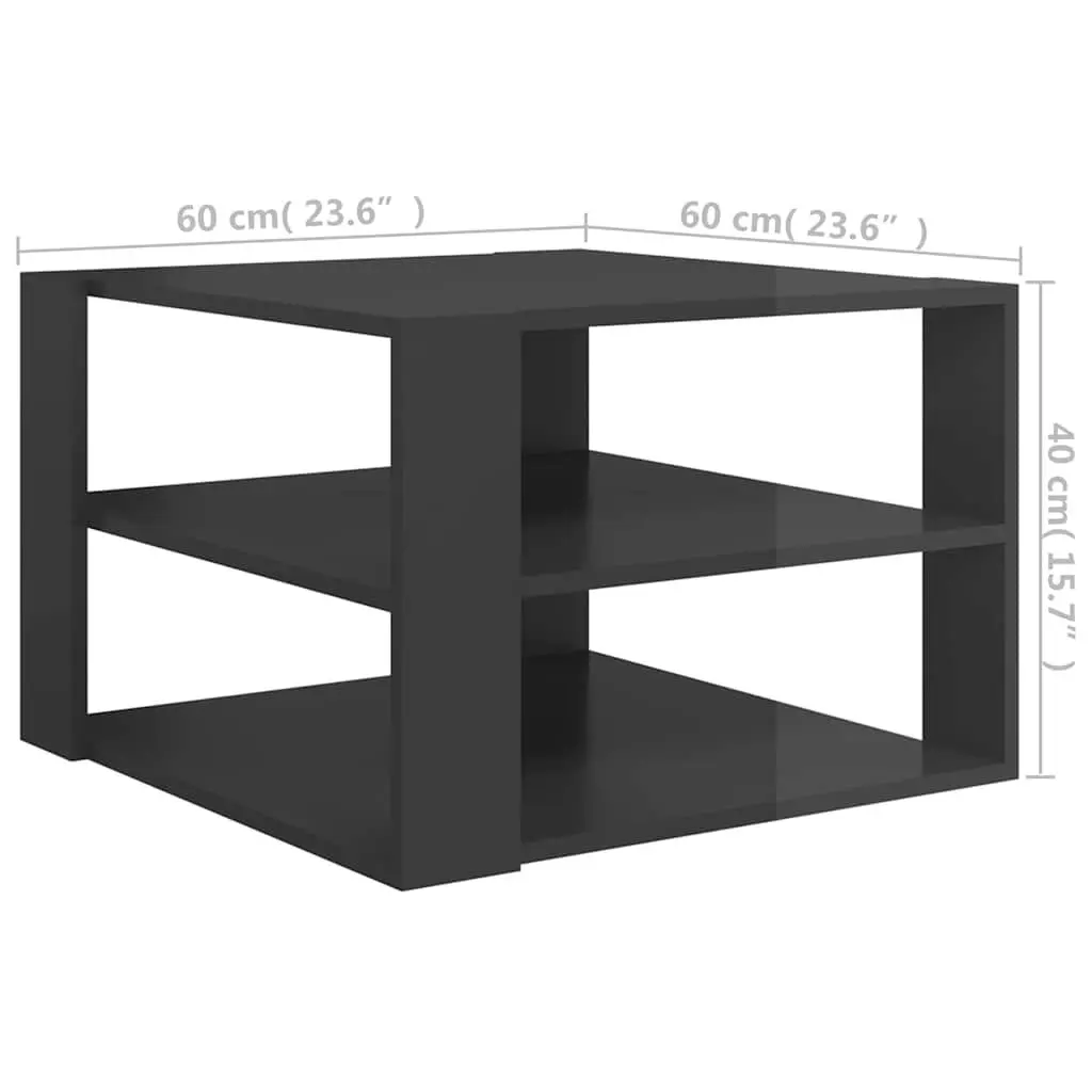Coffee Table Modern Grey High Gloss Engineered Wood 60 x 60 x 40 cm