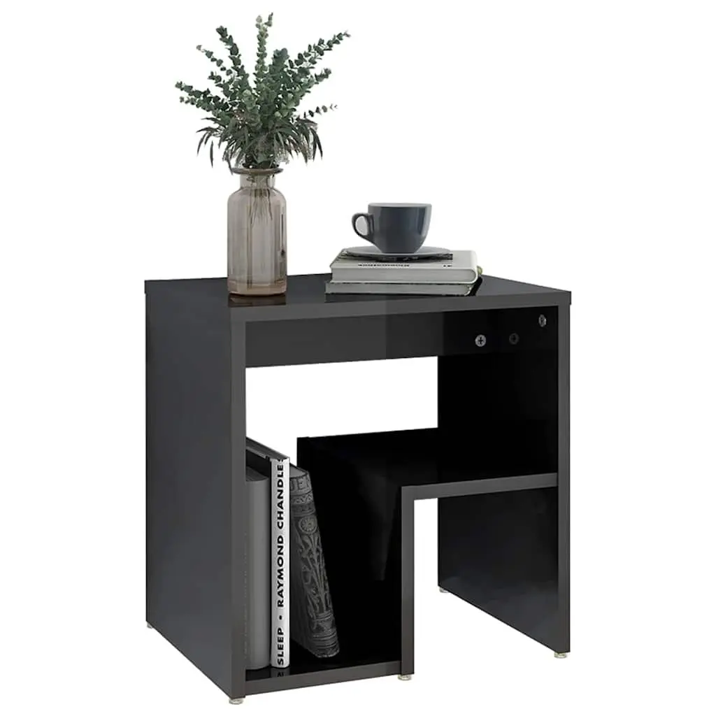 Bedside Tables High Gloss Grey 2 pcs Engineered Wood Nightstands with Shelf