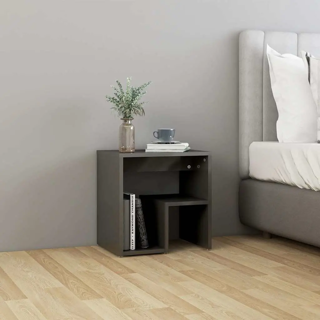 Bedside Tables High Gloss Grey 2 pcs Engineered Wood Nightstands with Shelf
