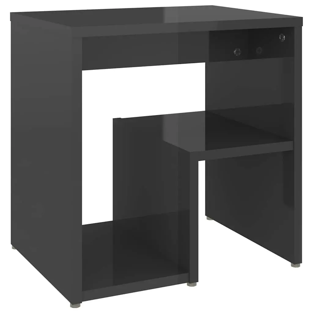 Bedside Tables High Gloss Grey 2 pcs Engineered Wood Nightstands with Shelf