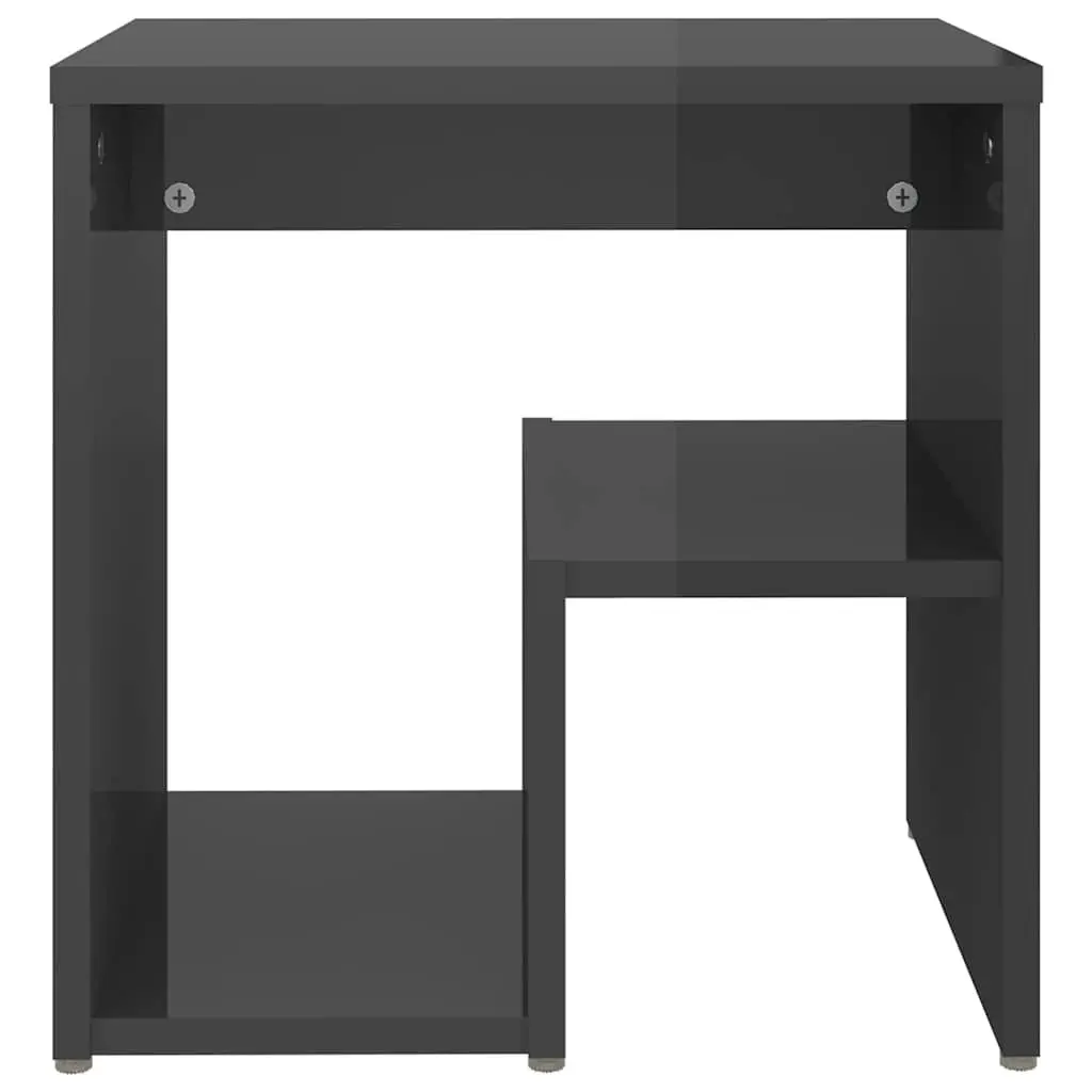 Bedside Tables High Gloss Grey 2 pcs Engineered Wood Nightstands with Shelf