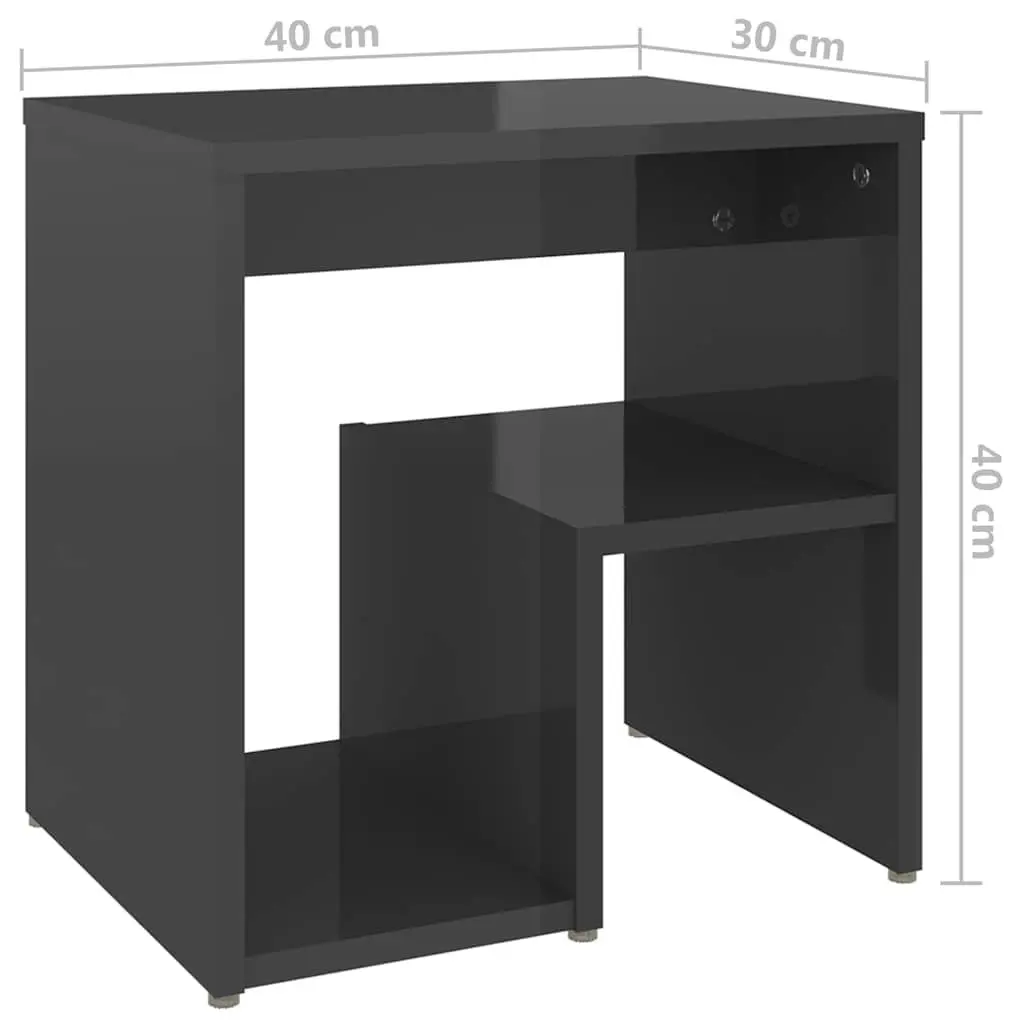 Bedside Tables High Gloss Grey 2 pcs Engineered Wood Nightstands with Shelf