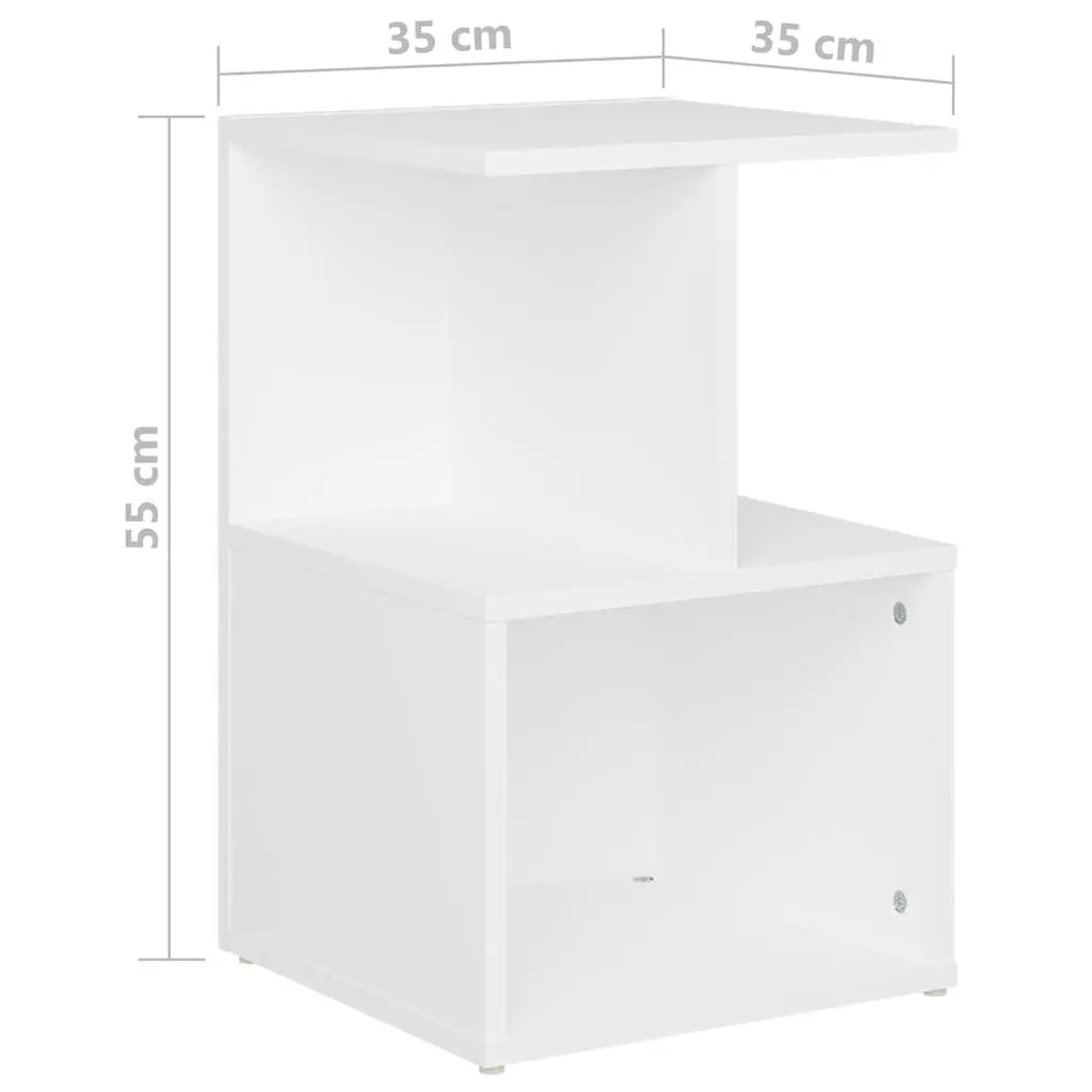 Bedside Table White Open Compartments Nightstand 35 x 35 x 55 cm Engineered Wood