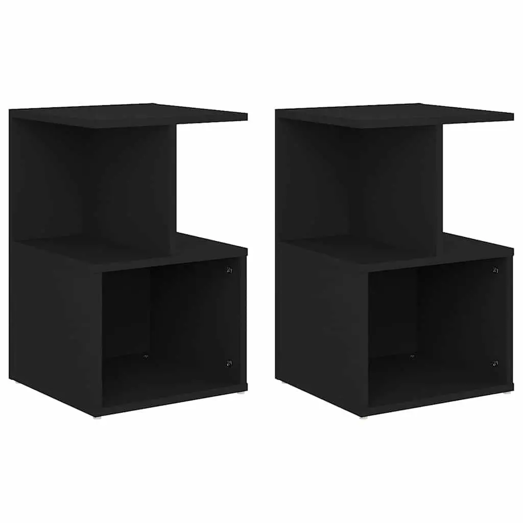 Bedside Cabinets Black 35x35x55 cm Engineered Wood Nightstand Storage 2 Piece