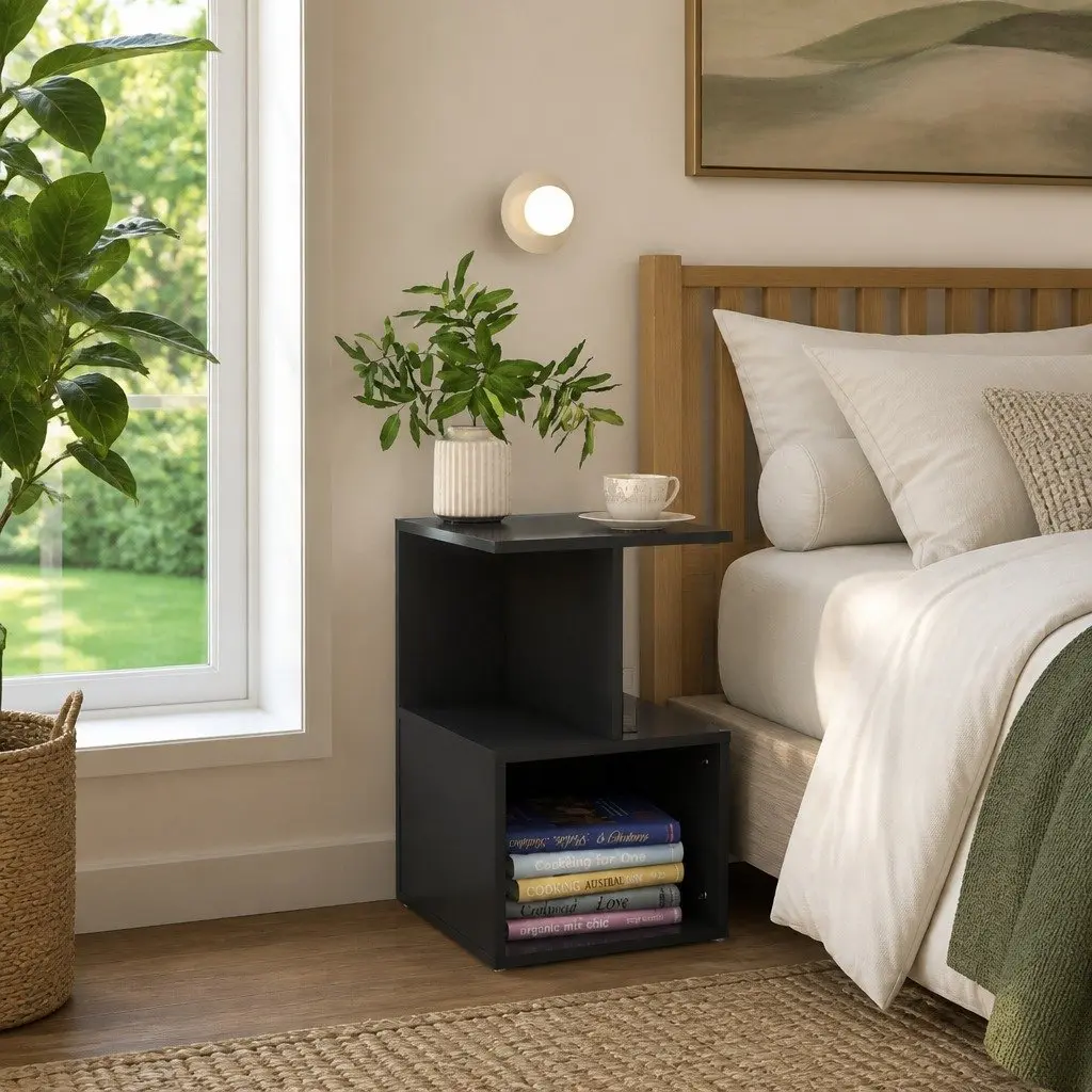 Bedside Cabinet Set Grey Open Compartments 35 x 35 x 55 cm Engineered Wood