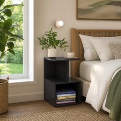 Elegant Grey Bedside Cabinet Set with Open Compartments