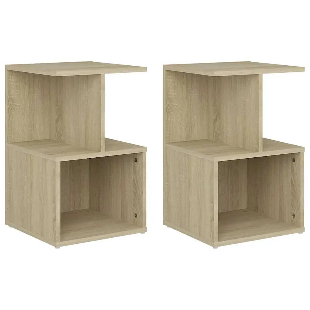 Bedside Cabinet Set Brown Engineered Wood 35W x 35D x 55H cm Nightstand Storage Open Shelves
