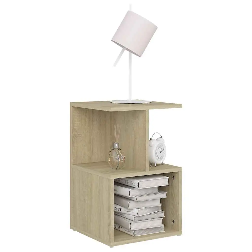 Bedside Cabinet Set Brown Engineered Wood 35W x 35D x 55H cm Nightstand Storage Open Shelves