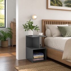 Grey High Gloss Bedside Cabinet with Open Storage