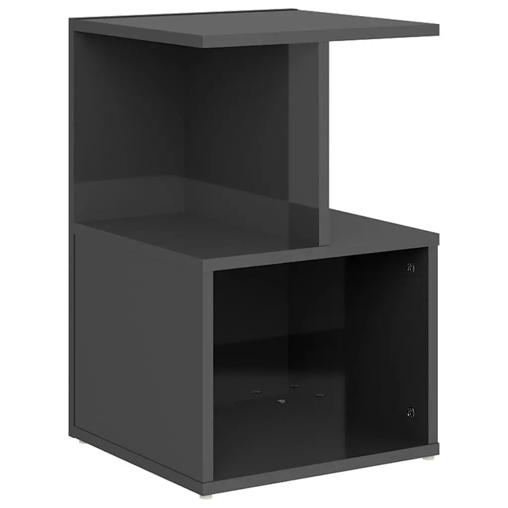 Bedside Table Grey High Gloss Open Compartments Engineered Wood 35 x 35 x 55 cm
