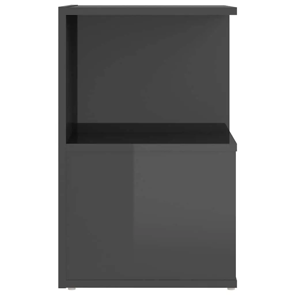 Bedside Table Grey High Gloss Open Compartments Engineered Wood 35 x 35 x 55 cm