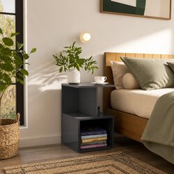 2-Piece High Gloss Grey Bedside Cabinets with Open Storage