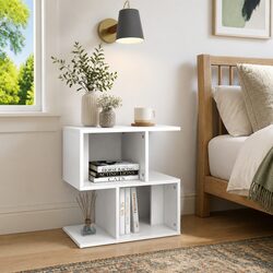 Elegant White Bedside Cabinet with Open Compartments