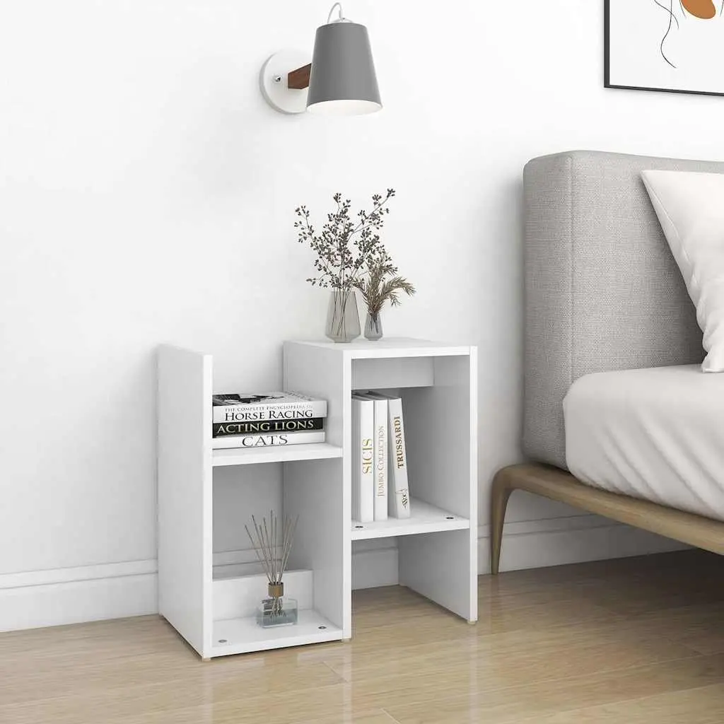Bedside Cabinet White Open Compartments Storage Nightstand Engineered Wood 50W x 30D x 51.5H cm