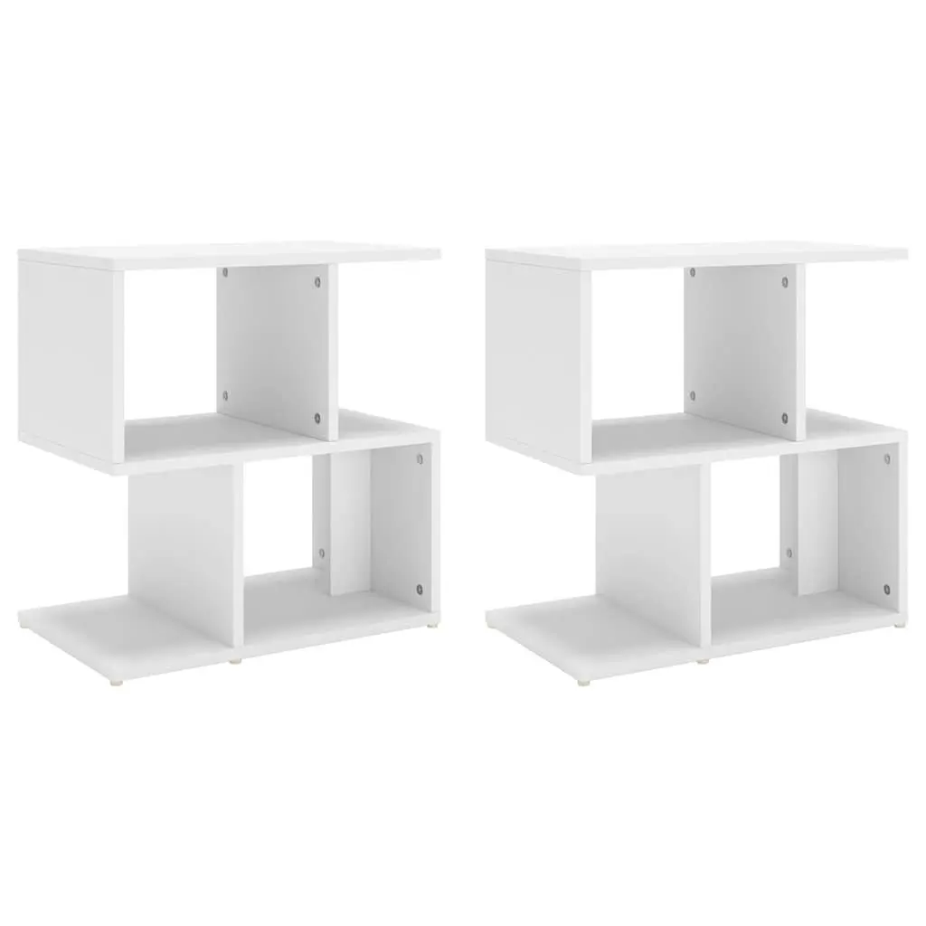 Bedside Cabinet Set White Open Compartment Storage Nightstand Table 2 Piece Engineered Wood