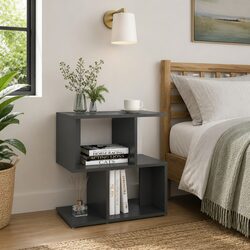 Charming Grey Bedside Cabinets Set with Open Storage