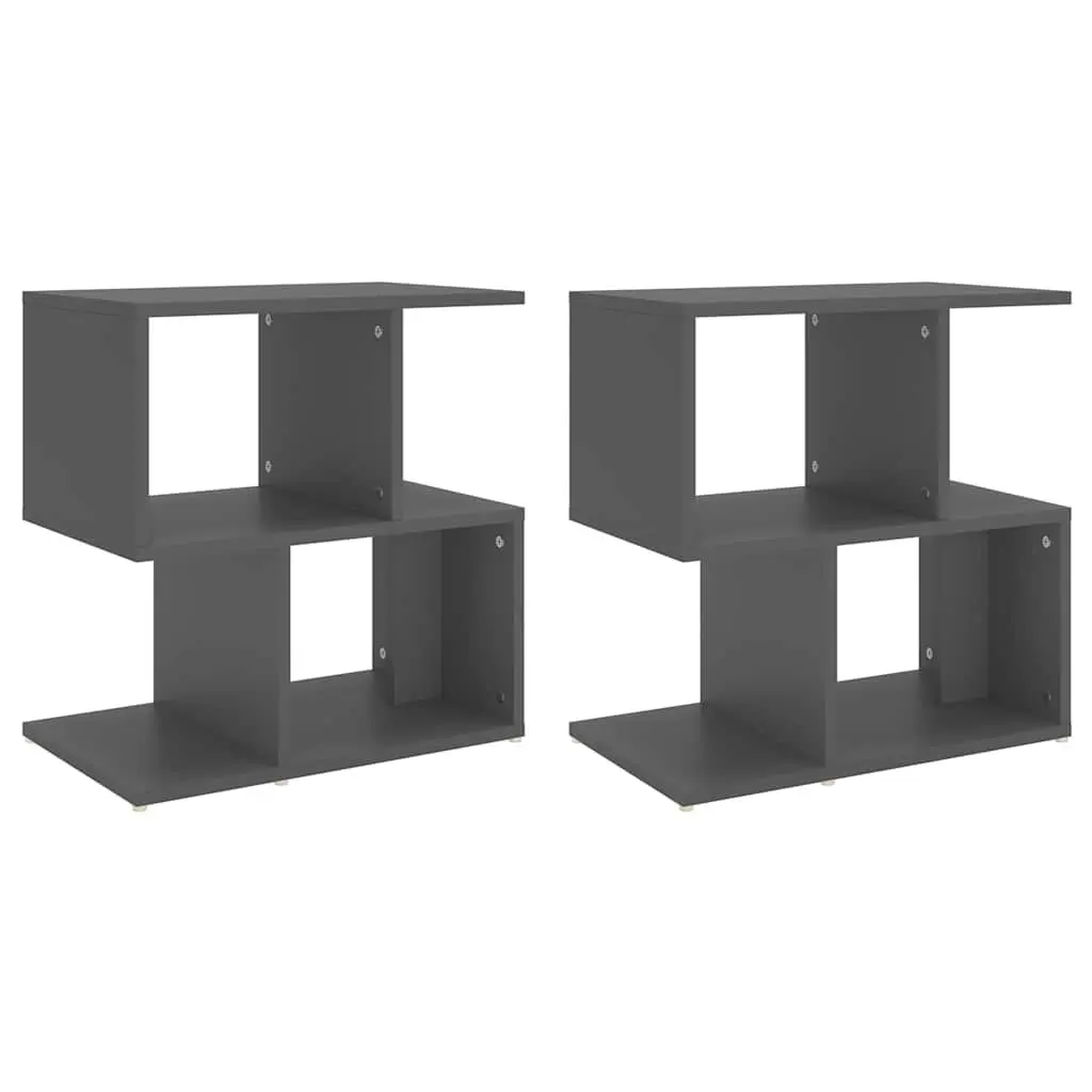 Bedside Cabinet Set Grey Open Compartments 50W x 30D x 51.5H cm Engineered Wood